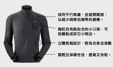 維京山屋戶外用品專賣店- Arc'teryx Rho LT Zip Neck 男款保暖排汗衣深鐵